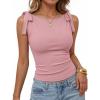 image:imageZESICA Womens Summer Going Out Tank Tops 2026 Trendy Casual Sleeveless Tie Shoulder Boat Neck Ruch Fitted Crop Y2k ShirtsPink