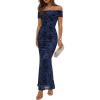 image:imageZESICA Womens Summer Off Shoulder Floral Bodycon Maxi Dress 2026 Ruched Elegant Formal Cocktail Wedding Guest Long DressesNavy