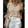 image:imageZESICA Summer Short Sleeve Sweater for Women 2026 Casual V Neck Oversized Sweater Vest Lightweight Knit Pullover TopsApricot