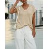 image:imageZESICA Summer Short Sleeve Sweater for Women 2026 Casual V Neck Oversized Sweater Vest Lightweight Knit Pullover TopsApricot