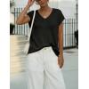 image:imageZESICA Summer Short Sleeve Sweater for Women 2026 Casual V Neck Oversized Sweater Vest Lightweight Knit Pullover TopsBlack