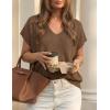 image:imageZESICA Summer Short Sleeve Sweater for Women 2026 Casual V Neck Oversized Sweater Vest Lightweight Knit Pullover TopsBrown