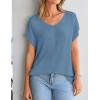 image:imageZESICA Summer Short Sleeve Sweater for Women 2026 Casual V Neck Oversized Sweater Vest Lightweight Knit Pullover TopsDustyblue