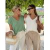 image:imageZESICA Summer Short Sleeve Sweater for Women 2026 Casual V Neck Oversized Sweater Vest Lightweight Knit Pullover TopsGreen