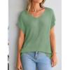 image:imageZESICA Summer Short Sleeve Sweater for Women 2026 Casual V Neck Oversized Sweater Vest Lightweight Knit Pullover TopsGreen