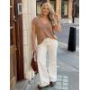 image:imageZESICA Summer Short Sleeve Sweater for Women 2026 Casual V Neck Oversized Sweater Vest Lightweight Knit Pullover TopsKhaki