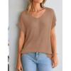 image:imageZESICA Summer Short Sleeve Sweater for Women 2026 Casual V Neck Oversized Sweater Vest Lightweight Knit Pullover TopsKhaki