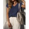 image:imageZESICA Summer Short Sleeve Sweater for Women 2026 Casual V Neck Oversized Sweater Vest Lightweight Knit Pullover TopsNavy