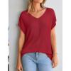 image:imageZESICA Summer Short Sleeve Sweater for Women 2026 Casual V Neck Oversized Sweater Vest Lightweight Knit Pullover TopsRed