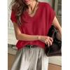 image:imageZESICA Summer Short Sleeve Sweater for Women 2026 Casual V Neck Oversized Sweater Vest Lightweight Knit Pullover TopsRed