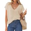 image:imageZESICA Summer Short Sleeve Sweater for Women 2026 Casual V Neck Oversized Sweater Vest Lightweight Knit Pullover TopsApricot