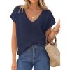 image:imageZESICA Summer Short Sleeve Sweater for Women 2026 Casual V Neck Oversized Sweater Vest Lightweight Knit Pullover TopsNavy
