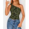 image:imageZESICA Womens Summer One Shoulder Going Out Tops 2026 Trendy Sleeveless Fitted Fashion Floral Y2K ShirtsArmygreen