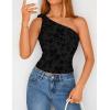 image:imageZESICA Womens Summer One Shoulder Going Out Tops 2026 Trendy Sleeveless Fitted Fashion Floral Y2K ShirtsBlack