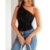 image:imageZESICA Womens Summer One Shoulder Going Out Tops 2026 Trendy Sleeveless Fitted Fashion Floral Y2K ShirtsBlack