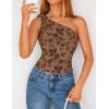 image:imageZESICA Womens Summer One Shoulder Going Out Tops 2026 Trendy Sleeveless Fitted Fashion Floral Y2K ShirtsKhaki
