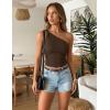 image:imageZESICA Womens Summer One Shoulder Going Out Tops 2026 Trendy Sleeveless Fitted Fashion Floral Y2K ShirtsSolidbrown