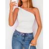 image:imageZESICA Womens Summer One Shoulder Going Out Tops 2026 Trendy Sleeveless Fitted Fashion Floral Y2K ShirtsSolidwhite