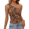 image:imageZESICA Womens Summer One Shoulder Going Out Tops 2026 Trendy Sleeveless Fitted Fashion Floral Y2K ShirtsKhaki
