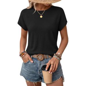 image:imageZESICA Womens Summer Wool Blend Short Sleeve Sweater Top 2026 Business Casual Lightweight Trendy Tank TopsBlack