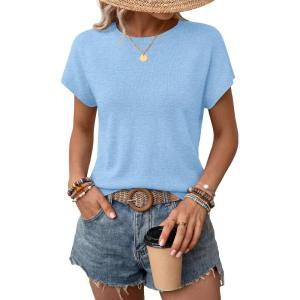 image:imageZESICA Womens Summer Wool Blend Short Sleeve Sweater Top 2026 Business Casual Lightweight Trendy Tank TopsBlue