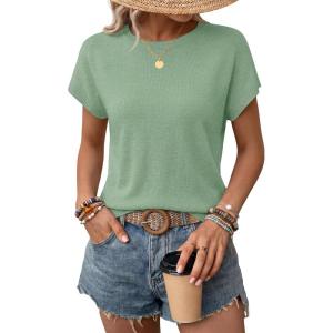 image:imageZESICA Womens Summer Wool Blend Short Sleeve Sweater Top 2026 Business Casual Lightweight Trendy Tank TopsLight Green