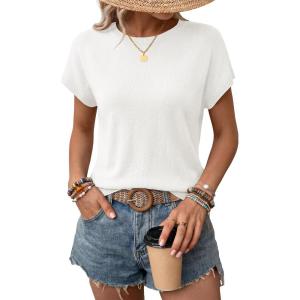 image:imageZESICA Womens Summer Wool Blend Short Sleeve Sweater Top 2026 Business Casual Lightweight Trendy Tank TopsWhite