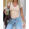 image:imageZESICA Womens Summer 2026 Short Sleeve Lace V Neck Tops Fitted Ribbed Knit Casual Basic T Shirts Y2k Going Out Work BlousesApricot