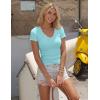 image:imageZESICA Womens Summer 2026 Short Sleeve Lace V Neck Tops Fitted Ribbed Knit Casual Basic T Shirts Y2k Going Out Work BlousesAqua Blue