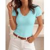 image:imageZESICA Womens Summer 2026 Short Sleeve Lace V Neck Tops Fitted Ribbed Knit Casual Basic T Shirts Y2k Going Out Work BlousesAqua Blue