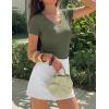 image:imageZESICA Womens Summer 2026 Short Sleeve Lace V Neck Tops Fitted Ribbed Knit Casual Basic T Shirts Y2k Going Out Work BlousesArmy Green
