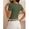 image:imageZESICA Womens Summer 2026 Short Sleeve Lace V Neck Tops Fitted Ribbed Knit Casual Basic T Shirts Y2k Going Out Work BlousesArmy Green