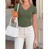 image:imageZESICA Womens Summer 2026 Short Sleeve Lace V Neck Tops Fitted Ribbed Knit Casual Basic T Shirts Y2k Going Out Work BlousesArmy Green