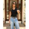 image:imageZESICA Womens Summer 2026 Short Sleeve Lace V Neck Tops Fitted Ribbed Knit Casual Basic T Shirts Y2k Going Out Work BlousesBlack