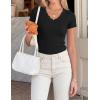 image:imageZESICA Womens Summer 2026 Short Sleeve Lace V Neck Tops Fitted Ribbed Knit Casual Basic T Shirts Y2k Going Out Work BlousesBlack