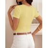 image:imageZESICA Womens Summer 2026 Short Sleeve Lace V Neck Tops Fitted Ribbed Knit Casual Basic T Shirts Y2k Going Out Work BlousesButter Yellow