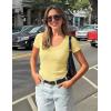 image:imageZESICA Womens Summer 2026 Short Sleeve Lace V Neck Tops Fitted Ribbed Knit Casual Basic T Shirts Y2k Going Out Work BlousesButter Yellow