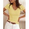 image:imageZESICA Womens Summer 2026 Short Sleeve Lace V Neck Tops Fitted Ribbed Knit Casual Basic T Shirts Y2k Going Out Work BlousesButter Yellow