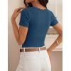 image:imageZESICA Womens Summer 2026 Short Sleeve Lace V Neck Tops Fitted Ribbed Knit Casual Basic T Shirts Y2k Going Out Work BlousesDusty Blue