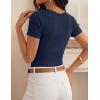 image:imageZESICA Womens Summer 2026 Short Sleeve Lace V Neck Tops Fitted Ribbed Knit Casual Basic T Shirts Y2k Going Out Work BlousesNavy