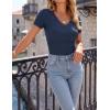 image:imageZESICA Womens Summer 2026 Short Sleeve Lace V Neck Tops Fitted Ribbed Knit Casual Basic T Shirts Y2k Going Out Work BlousesNavy