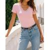 image:imageZESICA Womens Summer 2026 Short Sleeve Lace V Neck Tops Fitted Ribbed Knit Casual Basic T Shirts Y2k Going Out Work BlousesPink