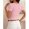 image:imageZESICA Womens Summer 2026 Short Sleeve Lace V Neck Tops Fitted Ribbed Knit Casual Basic T Shirts Y2k Going Out Work BlousesPink