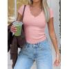 image:imageZESICA Womens Summer 2026 Short Sleeve Lace V Neck Tops Fitted Ribbed Knit Casual Basic T Shirts Y2k Going Out Work BlousesPink