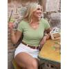 image:imageZESICA Womens Summer 2026 Short Sleeve Lace V Neck Tops Fitted Ribbed Knit Casual Basic T Shirts Y2k Going Out Work BlousesSage