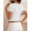 image:imageZESICA Womens Summer 2026 Short Sleeve Lace V Neck Tops Fitted Ribbed Knit Casual Basic T Shirts Y2k Going Out Work BlousesWhite