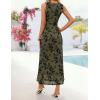 image:imageZESICA Womens Sleeveless Floral Bodycon Maxi Dress 2026 Summer Ruched Mesh Wedding Guest Cocktail Party DressesArmy