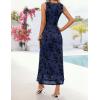 image:imageZESICA Womens Sleeveless Floral Bodycon Maxi Dress 2026 Summer Ruched Mesh Wedding Guest Cocktail Party DressesNavy