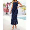 image:imageZESICA Womens Sleeveless Floral Bodycon Maxi Dress 2026 Summer Ruched Mesh Wedding Guest Cocktail Party DressesNavy