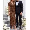 image:imageZESICA Womens Summer Floral Bodycon Long Dress Ruched Mesh Beach Vacation Formal Cocktail Party Wedding Guest Maxi DressesBrown